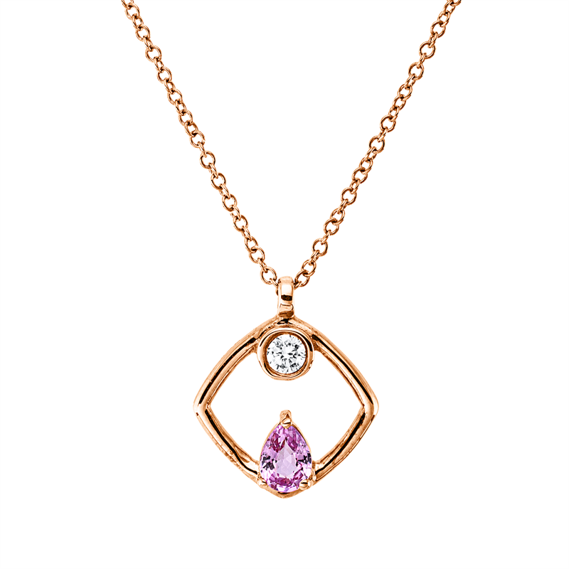 Image 90010578 - Collier 18 kt RG, mit ZÖ 40,6 cm, 1 Brill. 0,04 ct, TW-si, 1 Saphir 0,17 ct pink, H:12,3 ...