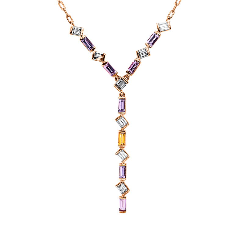 Image 90010580 - Collier 18 kt RG, mit ZÖ 40,6 cm, 16 Brillanten 0,36 ct, TW-si, 4 Saphire 0,51 ct lila, ...