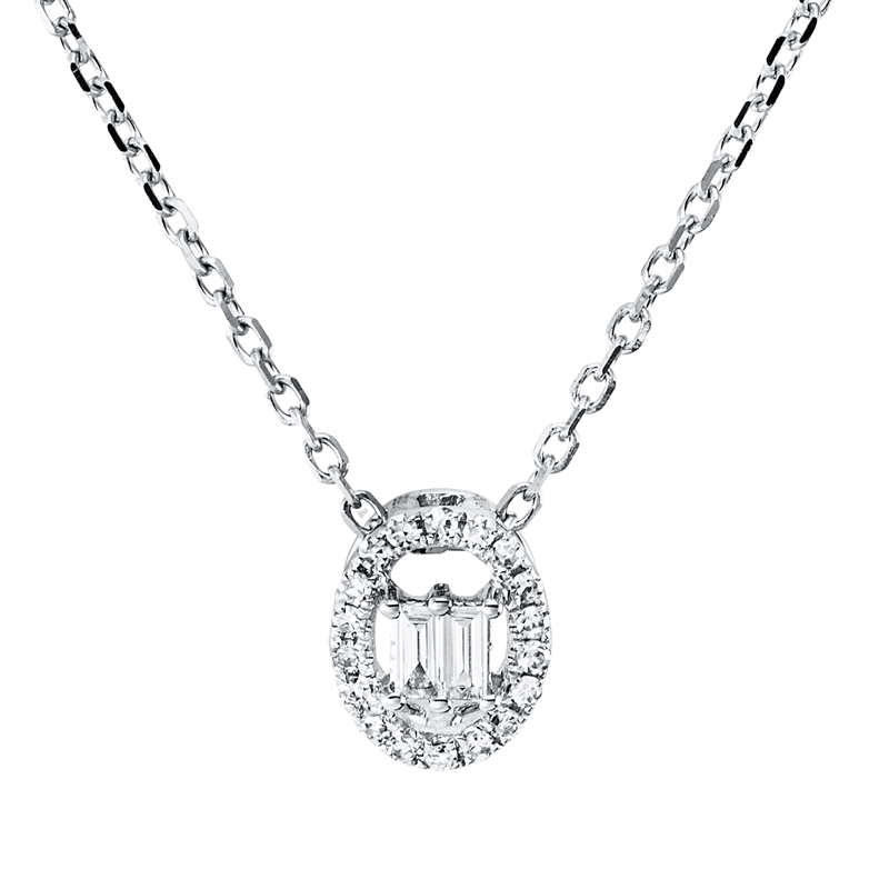 Image 90010515 - Collier 14 kt WG, mit ZÖ 40,6 cm, 2 Baguette 0,04 ct, TW-si, 18 Diamanten 0,05 ct, ...