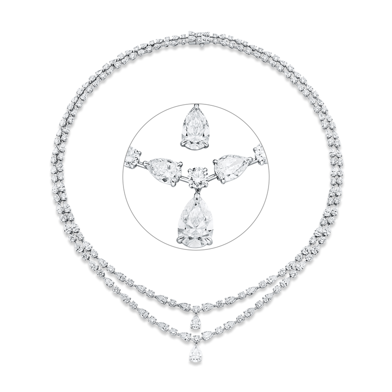 Image 90010583 - Collier 18 kt WG, GIA6342672801, GIA6462065067, 74 Brillanten 9,50 ct, TW-si, 88 Tropfen ...