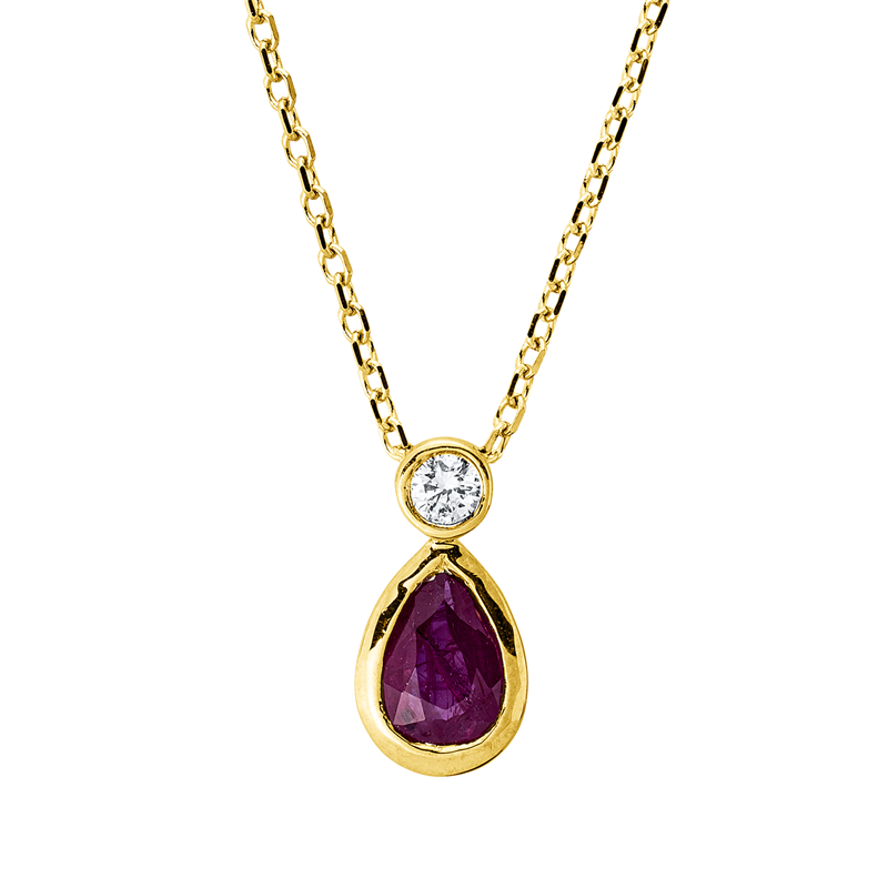 Image 90010527 - Collier 18 kt GG Tropfen, mit ZÖ 40 cm 42 cm, 1 Brill. 0,04 ct, TW-si, 1 Rubin 0,45 ct ...