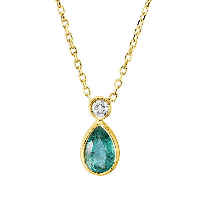 Image 90010528 - Collier 18 kt GG Tropfen, mit ZÖ 40 cm 42 cm, 1 Brill. 0,04 ct, TW-si, 1 Smaragd 0,35 ...