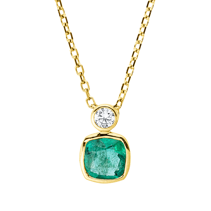 Image 90010530 - Collier 18 kt GG, mit ZÖ 40 cm 42 cm, 1 Brill. 0,04 ct, TW-si, 1 Smaragd 0,50 ct ...