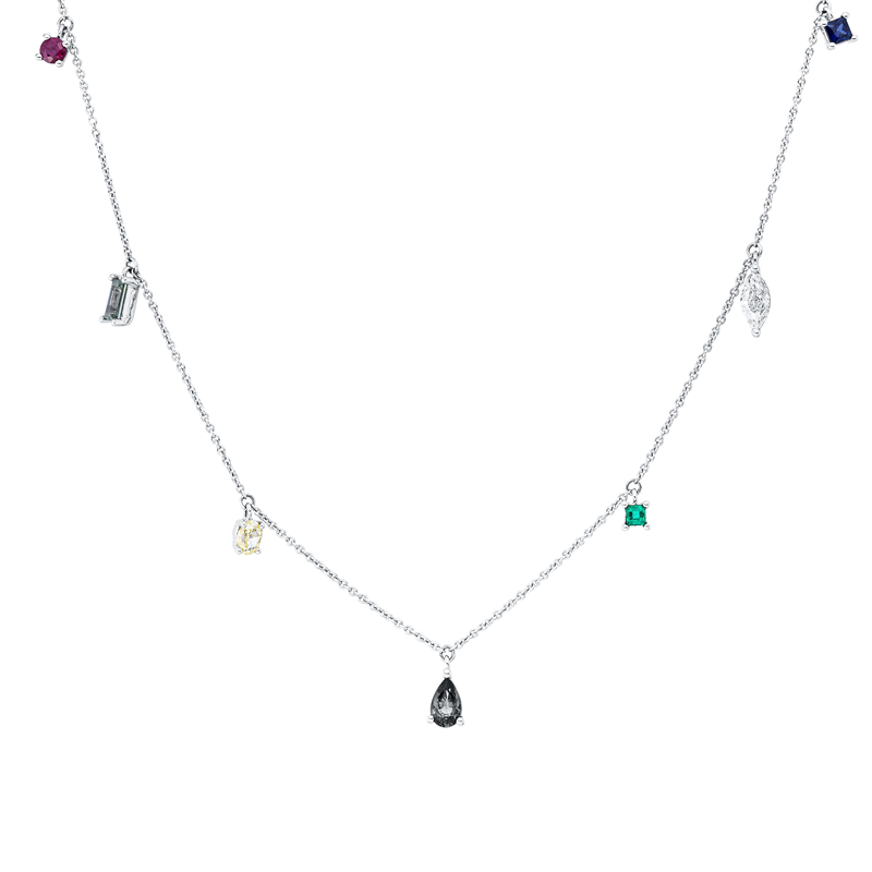 Image 90010534 - Collier 18 kt WG, mit ZÖ 38 40,6 cm, 1 Navette 0,21 ct, TC-vs2, 1 Oval 0,14 ct, gelb, ...