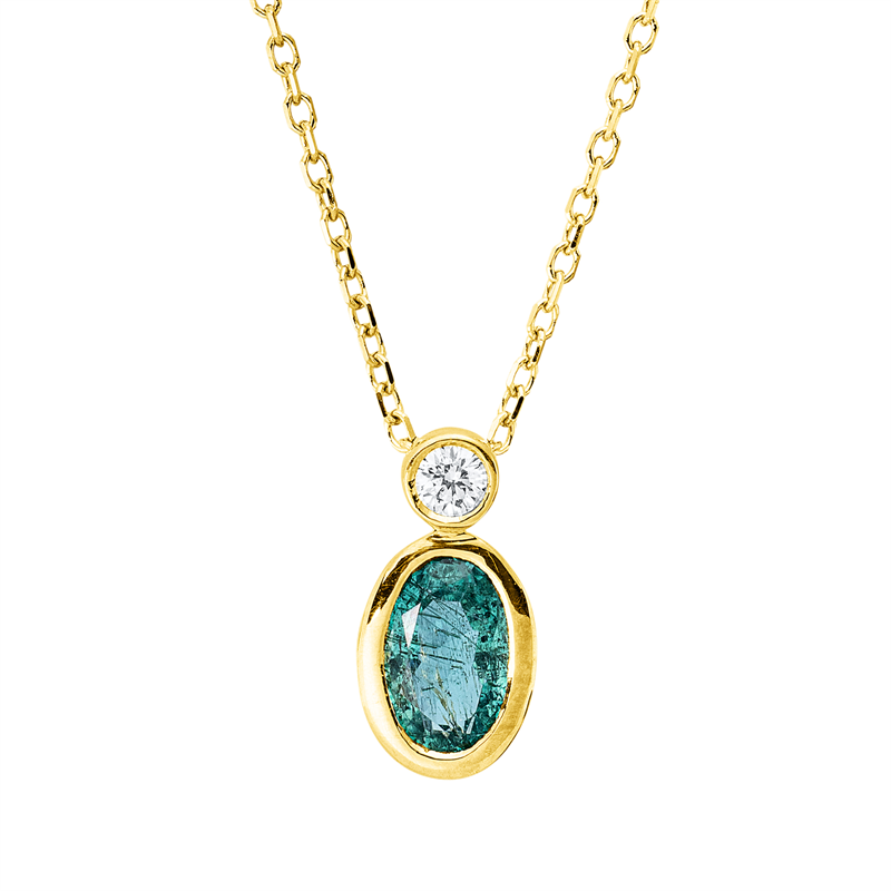 Image 90010535 - Collier Zarge 18 kt GG, mit ZÖ 40 cm 42 cm, 1 Brill. 0,04 ct, TW-si, 1 Smaragd 0,40 ct ...