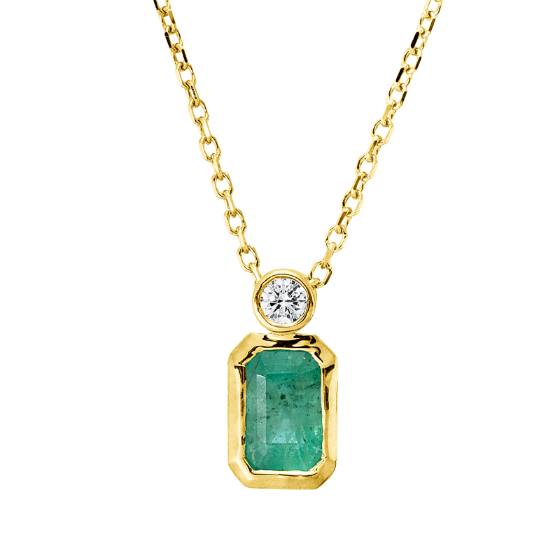 Image 90010537 - Collier Zarge 18 kt GG, mit ZÖ 40 cm 42 cm, 1 Brill. 0,04 ct, TW-si, 1 Smaragd 0,55 ct ...