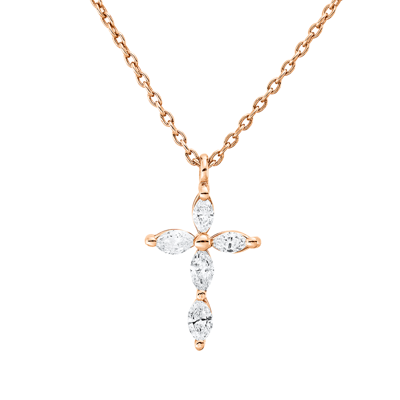 Image 90010538 - Collier 18 kt RG Kreuz, mit Öse, 5 Navette 0,25 ct, E-vsi/si, H:16,0 mm, B:9,5 mm, ...
