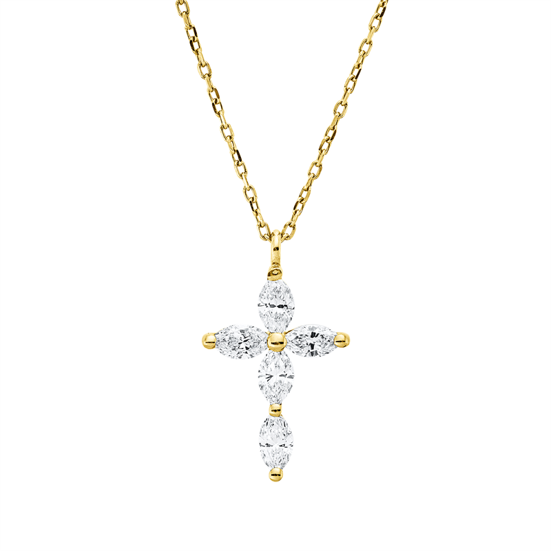 Image 90010539 - Collier 18 kt GG Kreuz, mit Öse, 5 Navette 0,40 ct, TW-si, H:16,2 mm, B:9,6 mm, L:42,0 ...