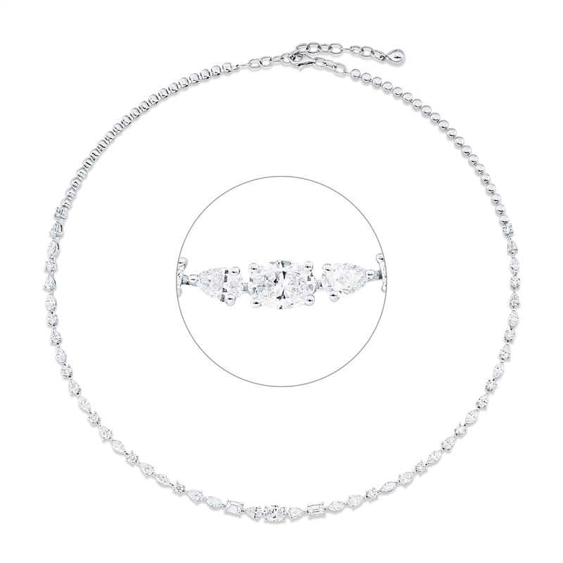 Image 90010541 - Collier 18 kt WG, 14 Navette 1,84 ct, F-vsi/si, 16 Tropfen 2,20 ct, F-vsi/si, 1 Oval 0,47 ...