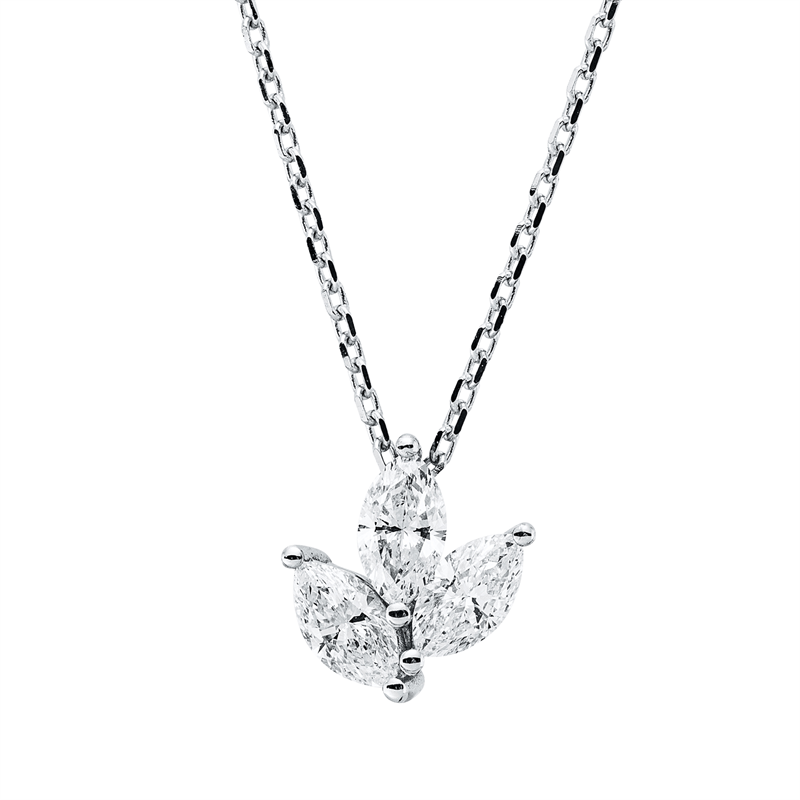 Image 90010546 - Collier 18 kt WG, 3 Navette 0,37 ct, F-vsi/si, H:8,2 mm, B:7,4 mm, L:42,0 cm, S:3,8 ...
