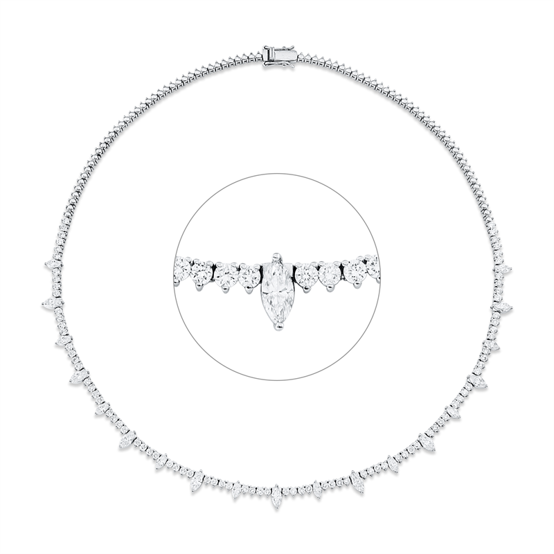 Image 90010547 - Collier 18 kt WG, 9 Navette 1,95 ct, E-vsi/si, 10 Navette 1,33 ct, E-vsi/si, 84 ...