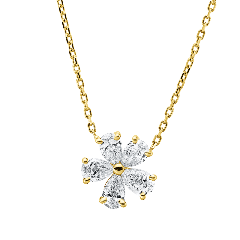 Image 90010548 - Collier 18 kt GG, mit ZÖ 38 cm, 5 Tropfen 0,48 ct, E-vsi/si, L:42,0 cm, S:4,0 mm, Ø:8,2 ...