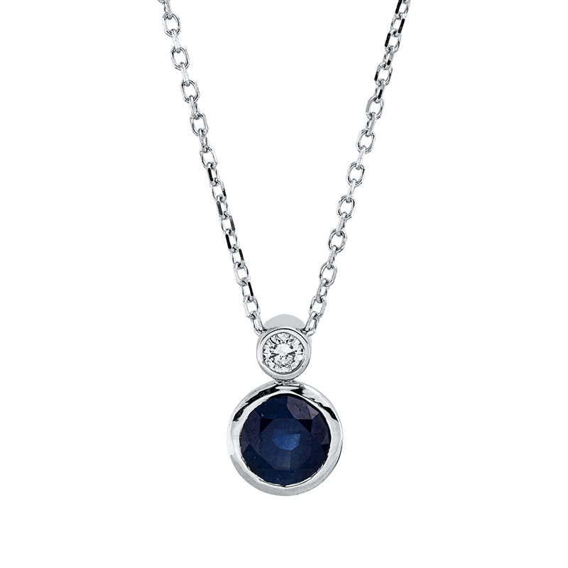 Image 90010550 - Collier Zarge 18 kt WG, mit ZÖ 40 cm 42 cm, 1 Brill. 0,04 ct, TW-si, 1 Saphir 0,60 ct ...