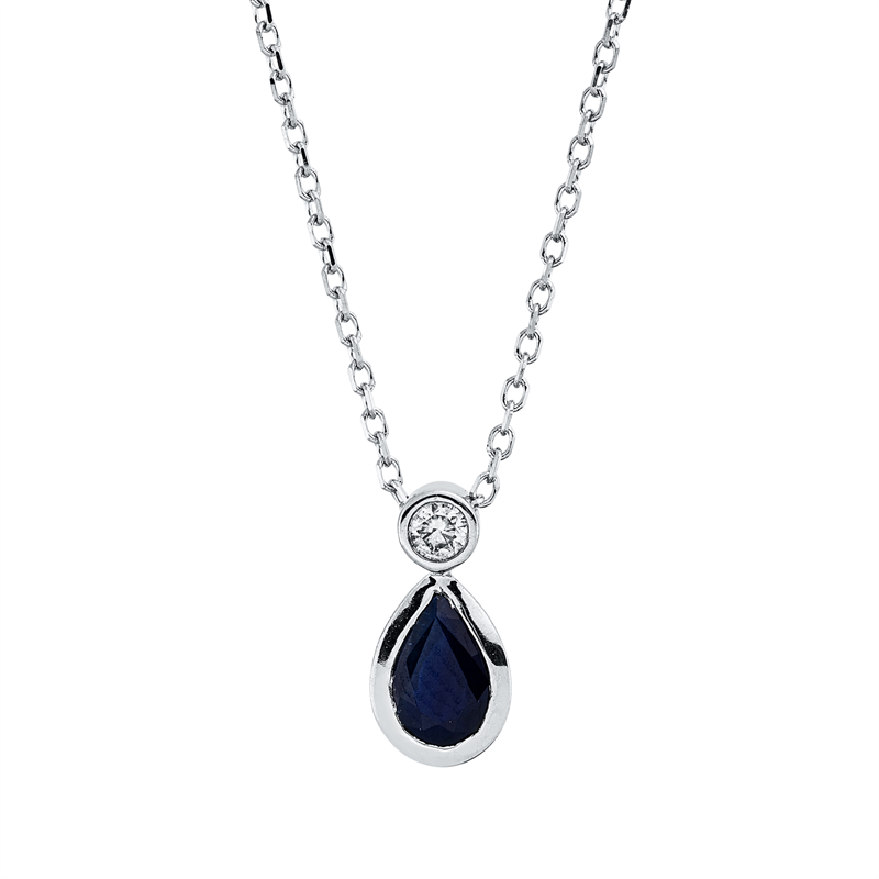 Image 90010551 - Collier Zarge 18 kt WG Tropfen, mit ZÖ 40 cm 42 cm, 1 Brill. 0,04 ct, TW-si, 1 Saphir ...