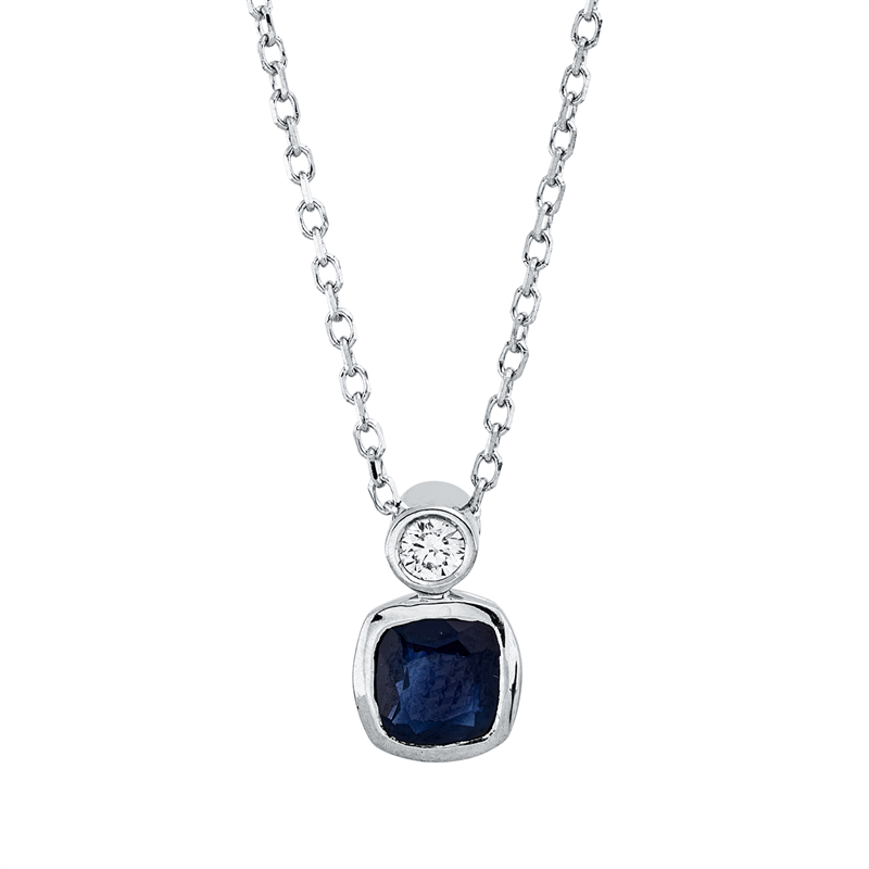 Image 90010552 - Collier Zarge 18 kt WG, mit ZÖ 40 cm 42 cm, 1 Brill. 0,04 ct, TW-si, 1 Saphir 0,65 ct ...