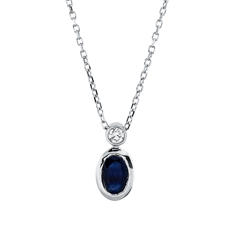 Image 90010553 - Collier Zarge 18 kt WG, mit ZÖ 40 cm 42 cm, 1 Brill. 0,04 ct, TW-si, 1 Saphir 0,50 ct ...