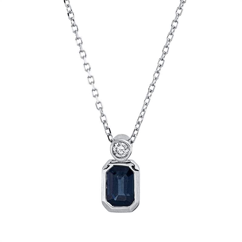 Image 90010554 - Collier Zarge 18 kt WG, mit ZÖ 40 cm 42 cm, 1 Brill. 0,04 ct, TW-si, 1 Saphir 0,70 ct ...