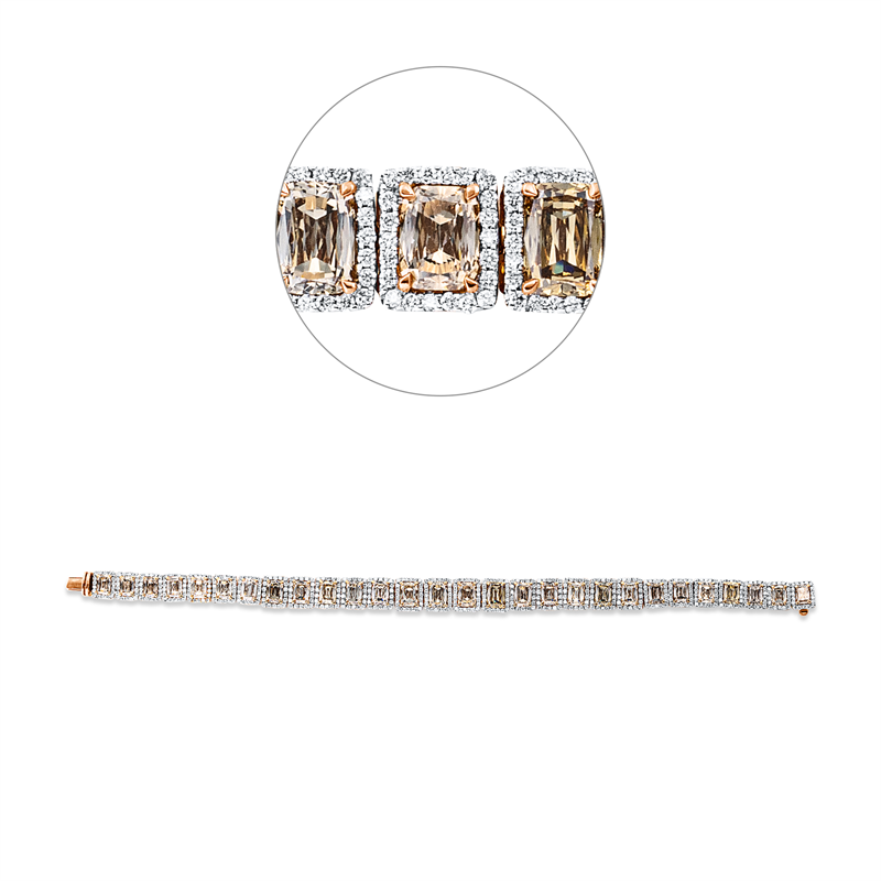 Image 90010599 - Armband 18 kt RG, 520 Brillanten 2,19 ct, TW-si, 28 Diamanten 12,93 ct, braun, L:17,0 ...