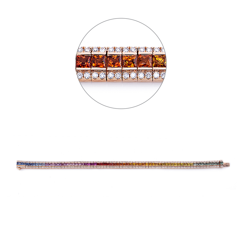 Image 90010626 - Armband 18 kt RG, 256 Brillanten 1,71 ct, TW-si, 60 Saphire 7,87 ct multicolor, B:6,5 mm, ...