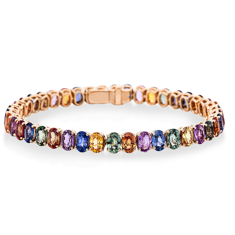Image 90010628 - Armband 18 kt RG, 9 Saphire 5,13 ct pink, 33 Saphire 22,75 ct multicolor, B:6,1 mm, ...