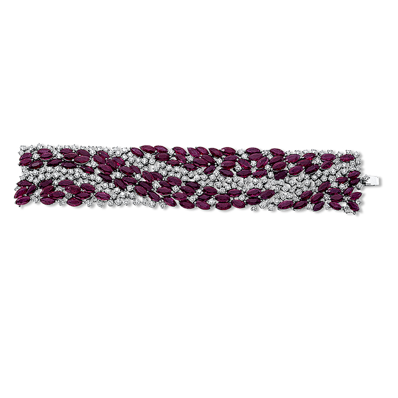Image 90010638 - Armband 18 kt WG, 190 Brillanten 21,01 ct, TW-vsi/si, 110 Rubine 92,16 ct rot, L:17,7 ...