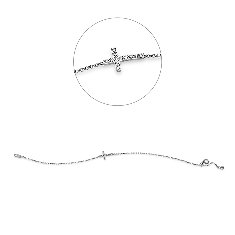 Image 90010646 - Armband 18 kt WG, 12 Brillanten 0,10 ct, TW-si, L:17,8 cm =*=*= Unterkategorie: Kreuz, ...
