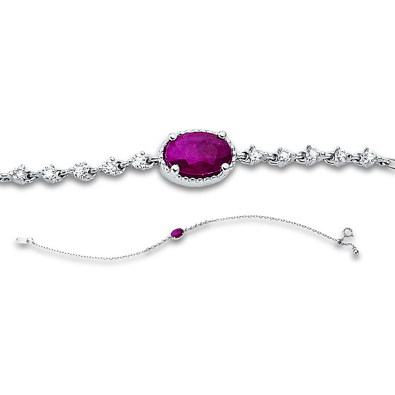 Image 90010649 - Armband 18 kt WG, 10 Brillanten 0,10 ct, TW-pi, 1 Rubin 0,60 ct rot, L:17,8 ...