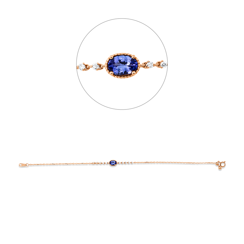 Image 90010650 - Armband 18 kt RG, 10 Brillanten 0,11 ct, TW-pi, 1 Tansanit 0,51 ct blau, L:17,8 ...
