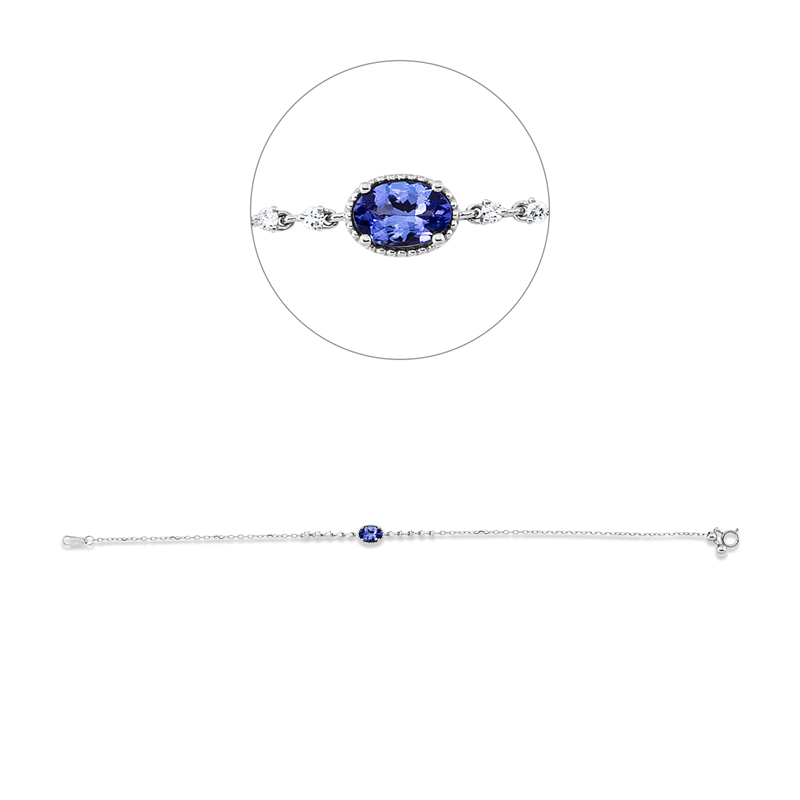 Image 90010651 - Armband 18 kt WG, 10 Brillanten 0,11 ct, TW-pi, 1 Tansanit 0,47 ct blau, L:17,8 ...