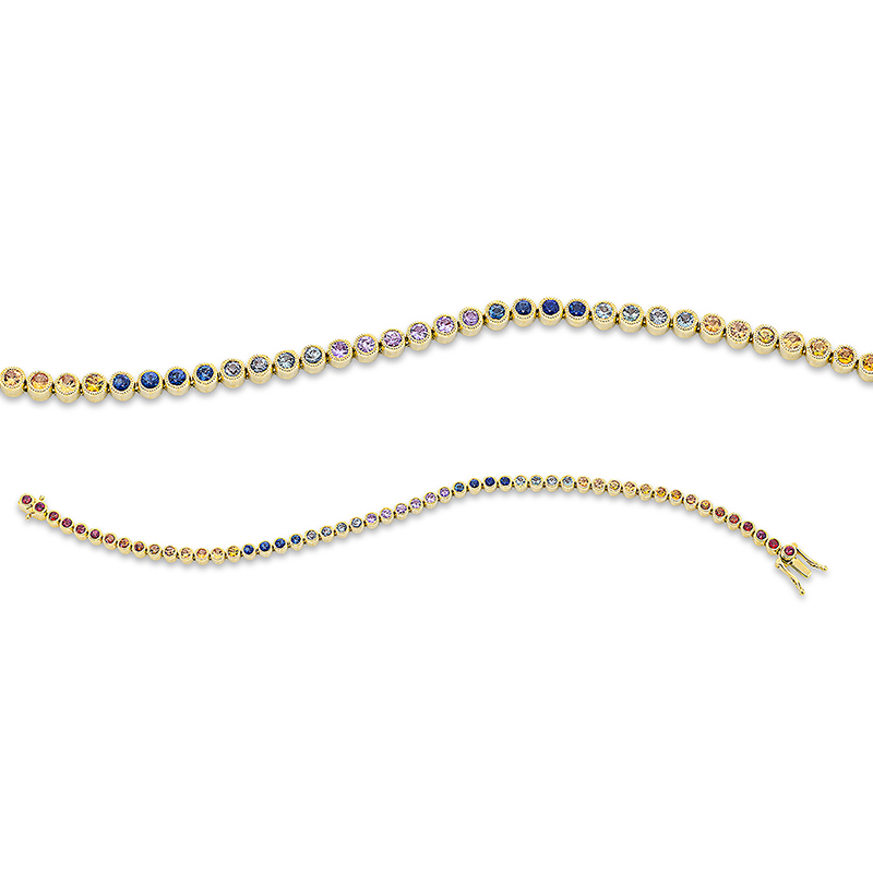 Image 90010727 - Armband Zarge 18 kt GG, 52 Saphire 3,28 ct multicolor, L:17,8 cm =*=*= Unterkategorie: ...