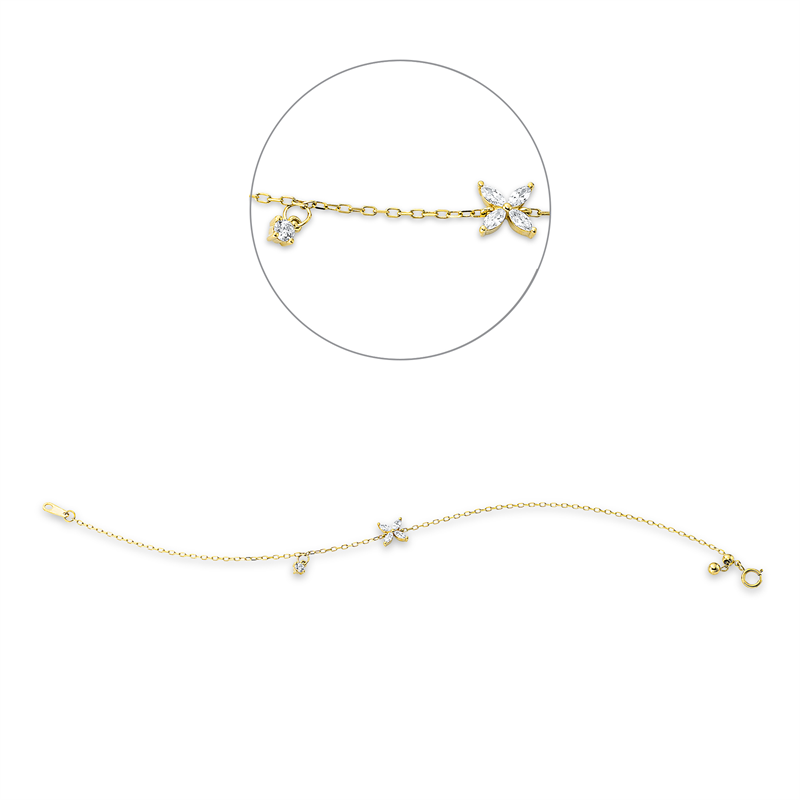 Image 90010729 - Armband 18 kt GG, 4 Navette 0,17 ct, TW-vsi, 1 Brill. 0,06 ct, TW-si, L:17,8 ...