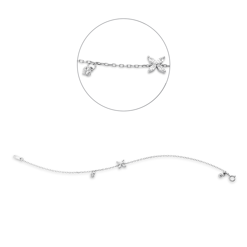 Image 90010730 - Armband 18 kt WG, 4 Navette 0,17 ct, TW-vsi, 1 Brill. 0,06 ct, TW-si, H:6,2 mm, B:6,2 mm, ...