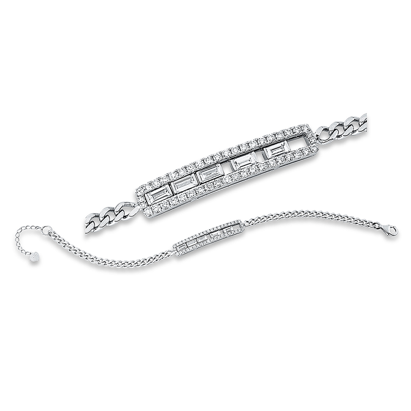 Image 90009206 - Armband 18 kt WG, 5 Baguette 0,54 ct, TW-vsi, 44 Brillanten 0,74 ct, TW-vsi, H:42,7 mm, ...