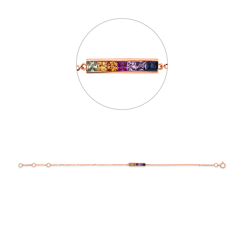 Image 90009209 - Armband 18 kt RG, mit ZÖ 15 cm 16.5 cm, 7 Saphire 0,42 ct multicolor, B:3,0 mm, L:17,8 ...