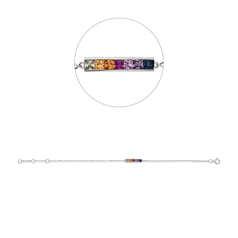 Image 90009210 - Armband 18 kt WG, mit ZÖ 15 cm 16,5 cm, 7 Saphire 0,43 ct multicolor, B:3,0 mm, L:17,8 ...