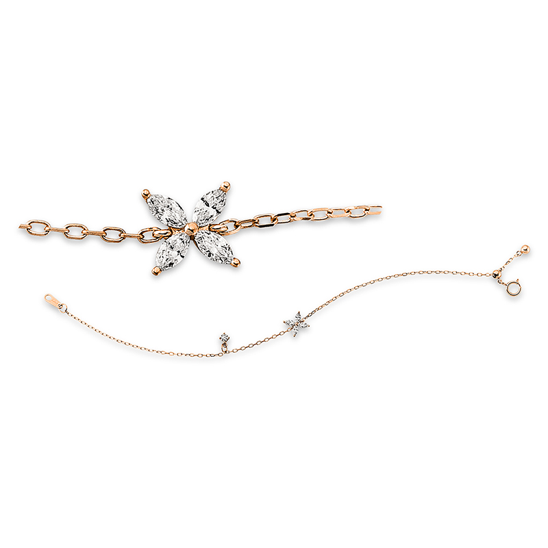 Image 90009220 - Armband 18 kt RG, Länge variabel, 4 Navette 0,16 ct, TW-si, 1 Brill. 0,07 ct, TW-pi, ...