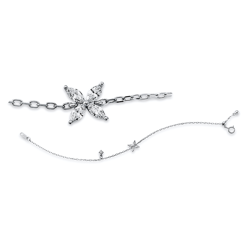 Image 90009221 - Armband 18 kt WG, Länge variabel, 4 Navette 0,15 ct, TW-si, 1 Brill. 0,06 ct, TW-pi, ...