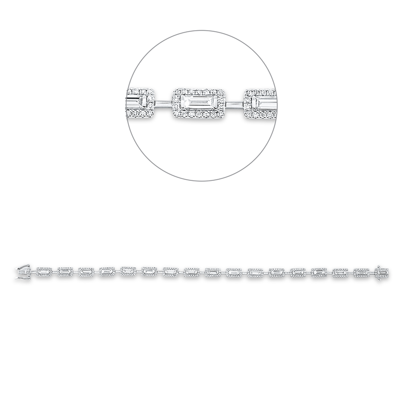 Image 90009228 - Armband 18 kt WG, 17 Baguette 1,42 ct, TW-si, 306 Brillanten 1,19 ct, TW-si, L:18,0 ...