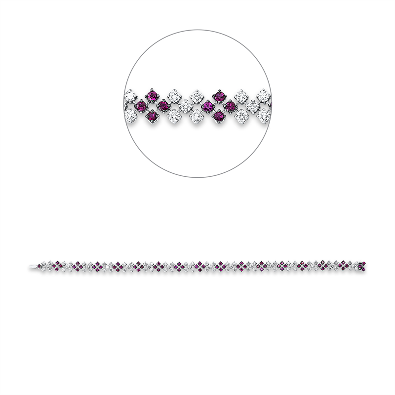 Image 90010767 - Armband 18 kt WG, 80 Brillanten 2,04 ct, TW-si, 63 Rubine 1,77 ct rot, B:5,9 mm, L:17,8 ...