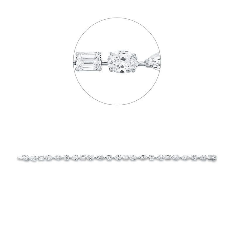 Image 90009300 - Armband 18 kt WG, 5 Sm.schliff 2,53 ct, F-vvs, 4 Navette 2,03 ct, F-vvs, 4 Oval 2,08 ct, ...