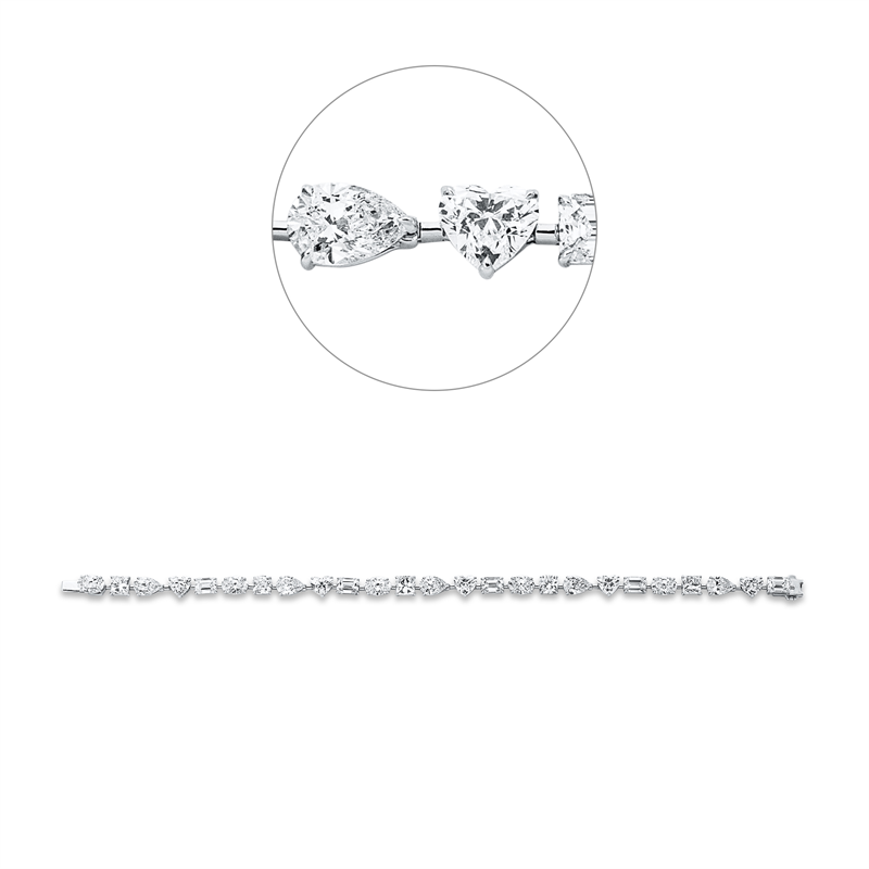 Image 90009301 - Armband 18 kt WG, 5 Sm.schliff 2,53 ct, F-vvs, 5 Herzschl. 2,59 ct, F-vvs, 5 Oval 2,62 ...
