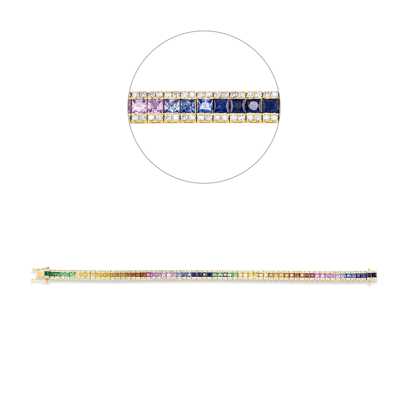 Image 90009407 - Armband 18 kt GG, 260 Brillanten 1,91 ct, W-si, 65 Saphire 6,92 ct fancy, B:5,2 mm, ...