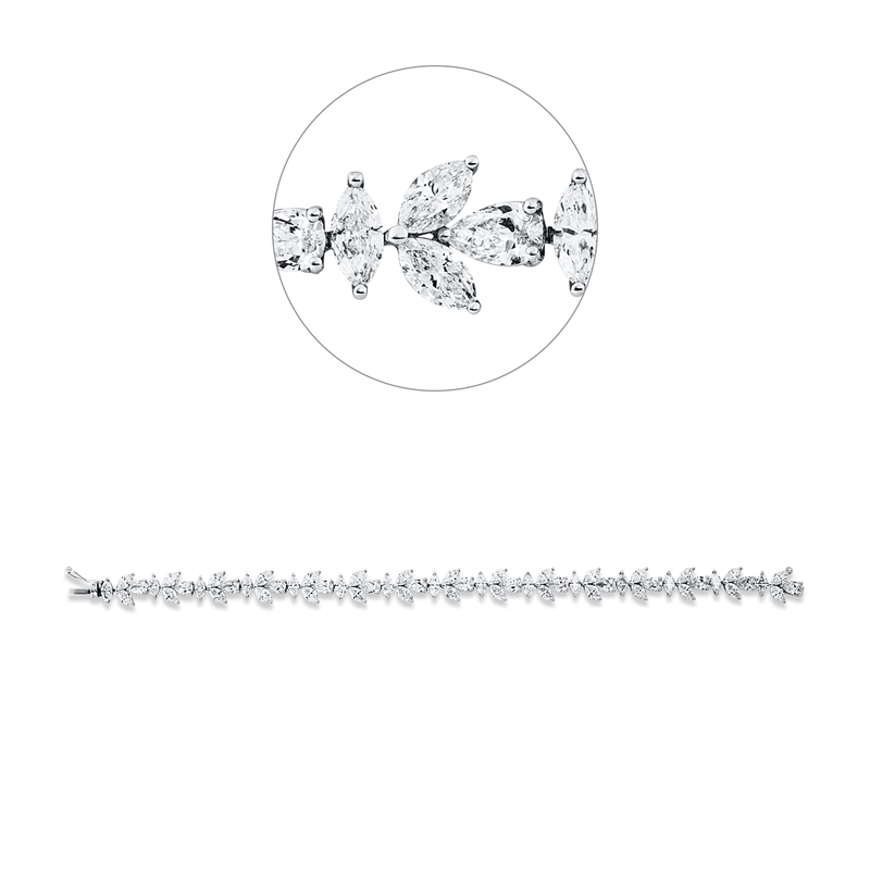 Image 90009408 - Armband 18 kt WG, 15 Tropfen 3,71 ct, F-vsi, 45 Navette 8,60 ct, F-vsi, B:8,5 mm, L:18,5 ...