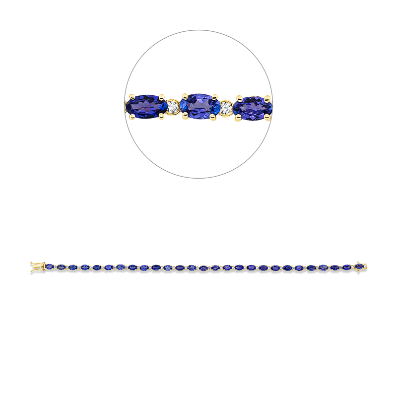 Image 90009409 - Armband 14 kt GG, 27 Brillanten 0,49 ct, TW-si, 27 Tansanit 6,38 ct blau, B:3,2 mm, ...
