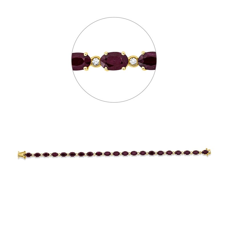Image 90010815 - Armband 18 kt GG, 21 Brillanten 0,39 ct, TW-si, 21 Rubine 11,74 ct rot, B:4,2 mm, L:16,5 ...