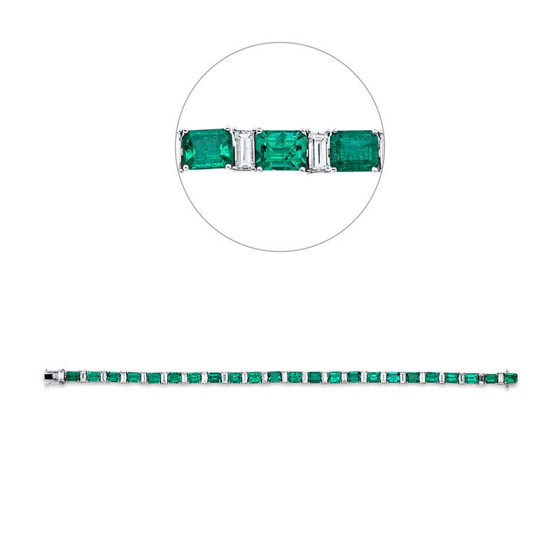 Image 90009411 - Armband 18 kt WG, 23 Baguette 2,74 ct, TW-si, 23 Smaragde 8,91 ct grün, L:17,8 ...