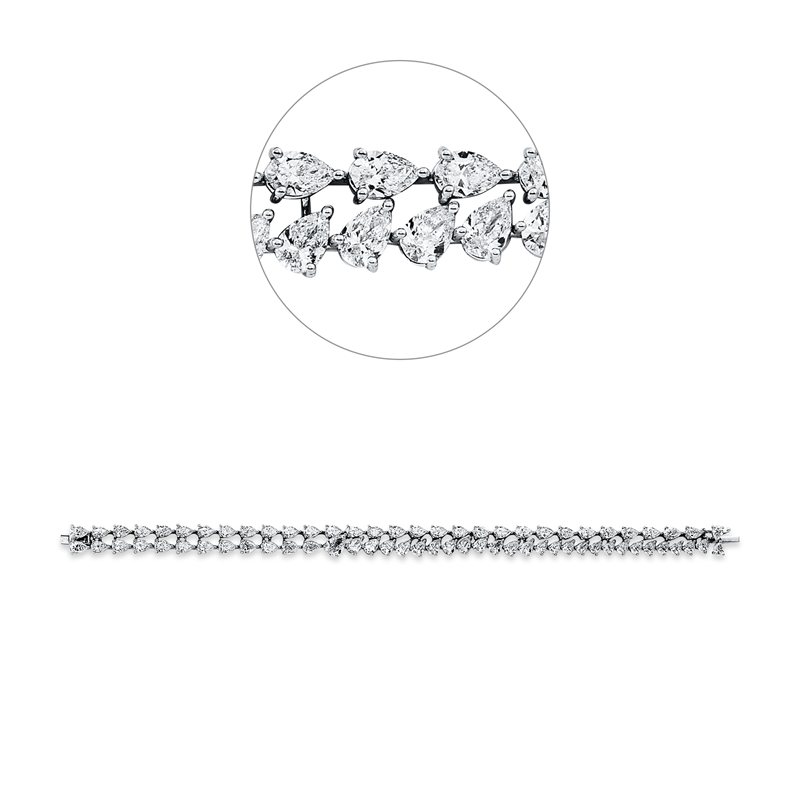 Image 90009412 - Armband 18 kt WG, 1 Tropfen 0,61 ct, F-vsi, 69 Tropfen 12,40 ct, F-vsi, L:18,0 ...