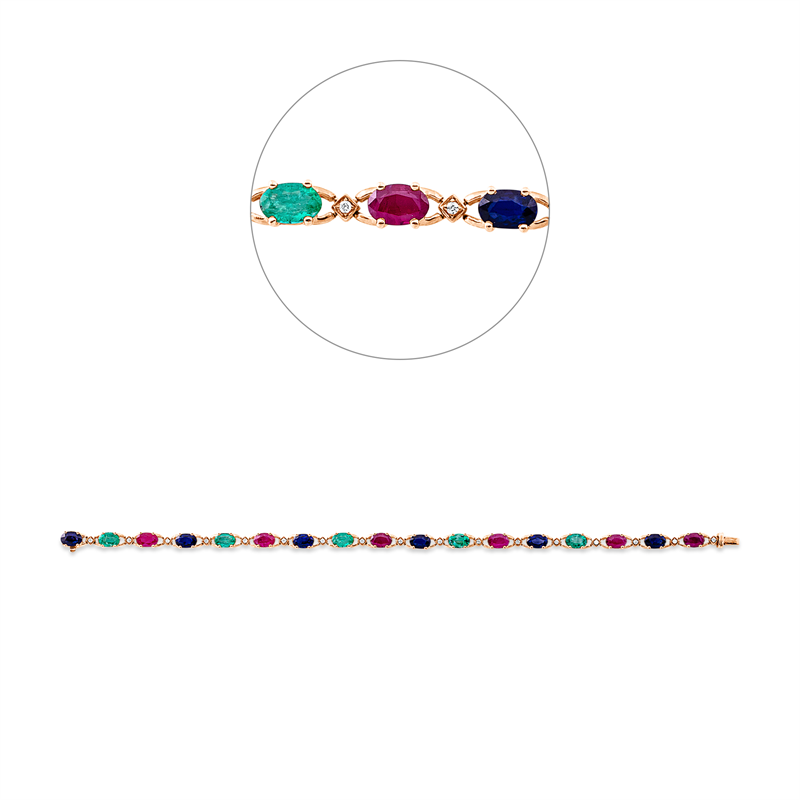 Image 90009414 - Armband 18 kt RG, 17 Brillanten 0,12 ct, TW-si, 6 Rubine 3,37 ct rot, 5 Smaragde 2,06 ct ...