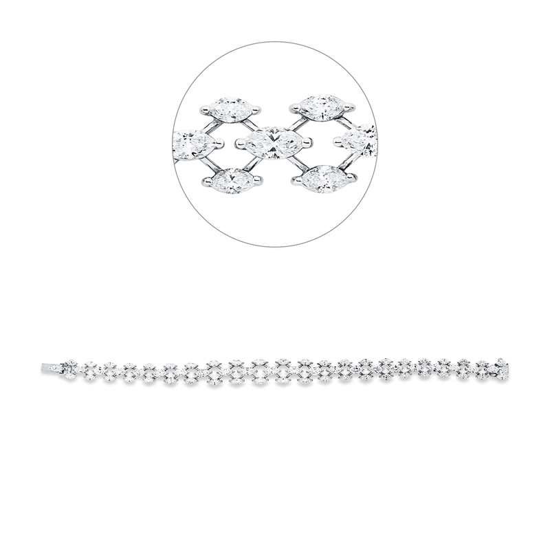 Image 90009436 - Armband 18 kt WG, 14 Navette 2,86 ct, F-vsi, 3 Navette 0,79 ct, F-vsi, 49 Navette 5,81 ...