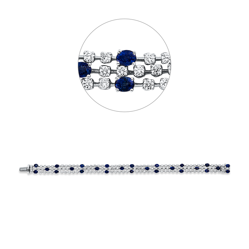 Image 90009437 - Armband 18 kt WG, 118 Brillanten 4,32 ct, TW-vsi/si, 26 Saphire 6,47 ct blau, B:7,5 mm, ...